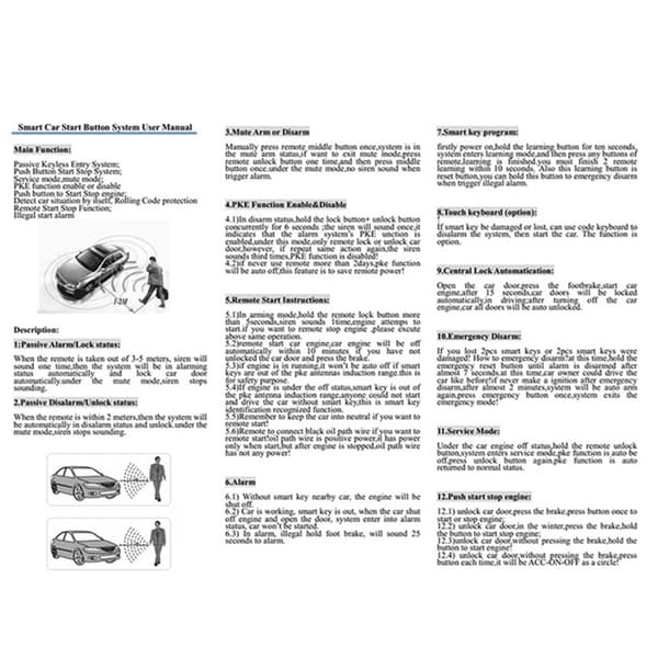 [RM]Motor Start Stopp Knapp System med 2 Nyckel Billarm Fjärrstartsystem