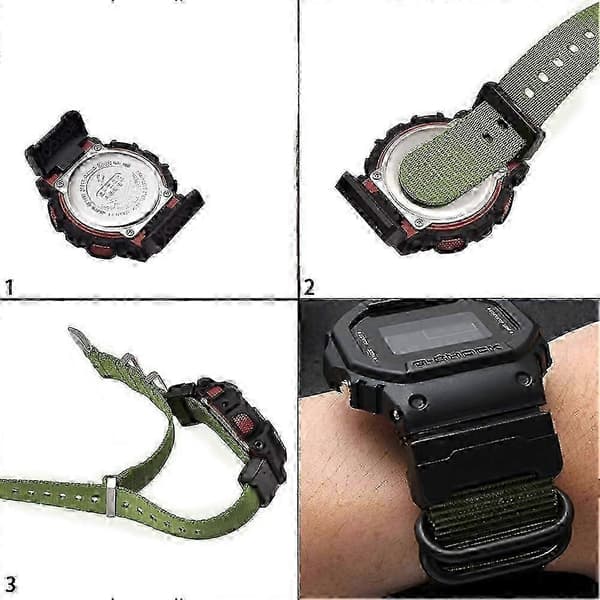 Justerbar nylonrem til G-SHOCK DW-6900 med spænde i rustfrit stål green