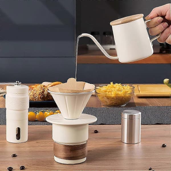[RM]Bærbart manuelt kaffesæt med kværn i rustfrit stål og 350 ml Pour Over-kedel til rejser
