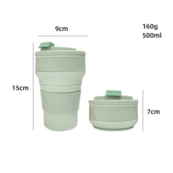 Sport Folding Cup Kaffe Foldable Silicon Bpa Free Collapsible Travel Silicone Cup Light green 500ml