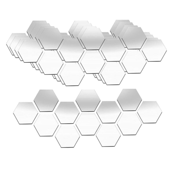 60st 3D Hexagon Akryl Spegel Väggdekor DIY Väggdekoration Silver 70x40cm