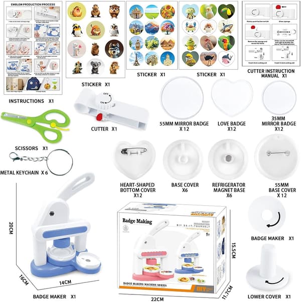 Manual Button Machine Badge Maker DIY Craft Tool Refrigerator Magnets Toys Magic Book Ergonomic Arc-shaped Handle Punch Press Kit