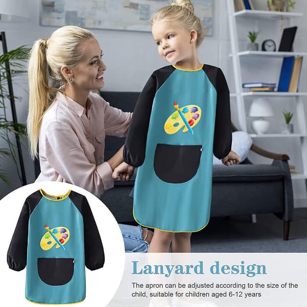 2 st. målarförkläden för barn, barnförkläde med fickor tillverkat av polyester/målarförkläde med långa ärmar