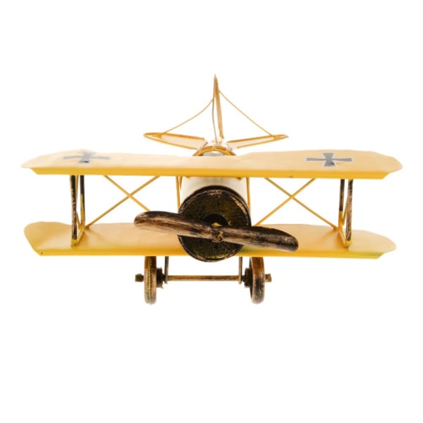 retro metall flygplan modell biplan militärflygplan heminredning leksak gul