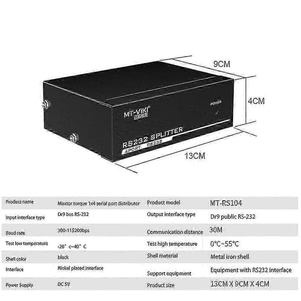 MT-RS104 Aktiv Seriel RS232 Splitter 1 til 4 RS232 Bi-Direktionel Switcher Splitter 4 til 1 med Strøm