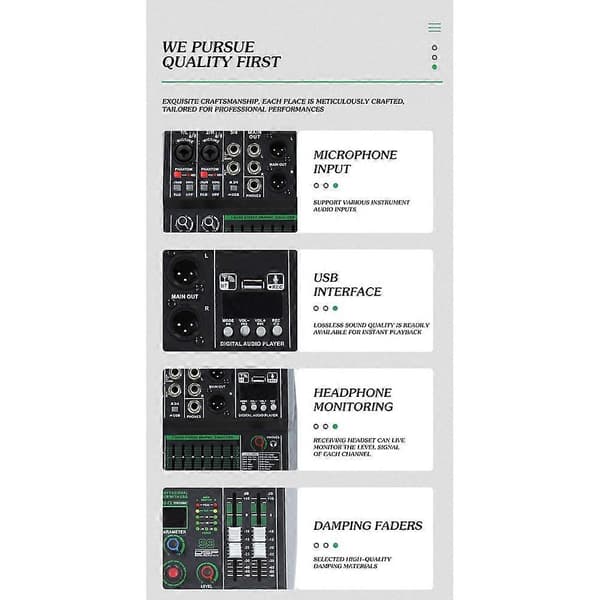 Professional 4-Channel Mixer Built-in 16DSP 7-Segment Balanced Power Bluetooth Support Recording Audio Mixer EU Plug Black
