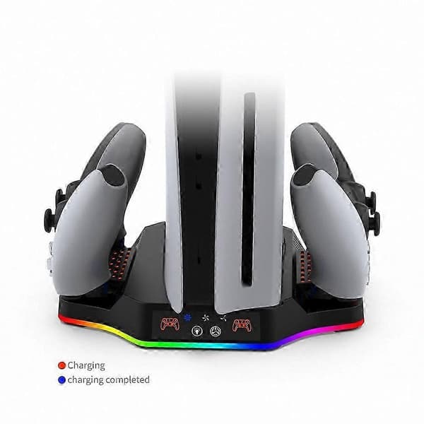 PS5 Slim Køledock med RGB-lys og Gamepad-oplader | Bærbar Konsolstander