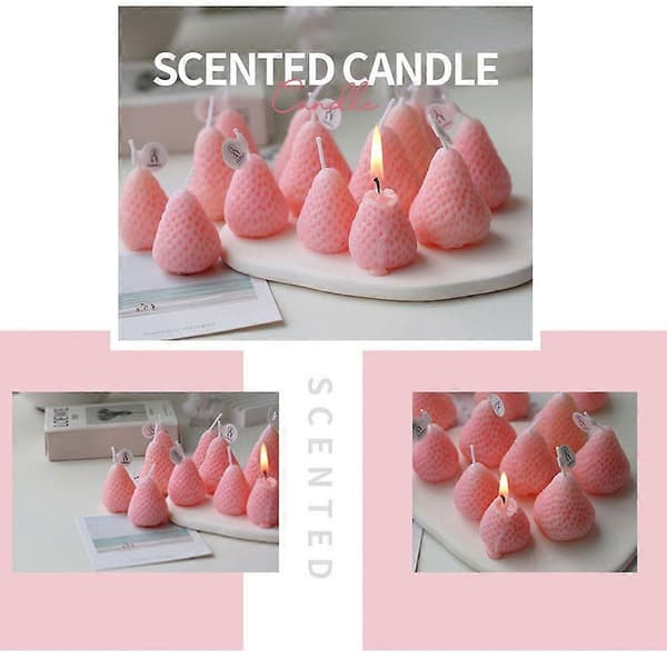 Jordgubbsformade minidoftljus - Rosa - 4 delar