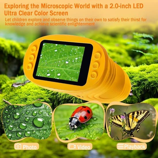 Microscope - Kids Microscope - Portable Pocket Microscope - 2-inch 1080P HD Screen - Educational Toy for Families - Age 4-12 Gift Christmas Gift