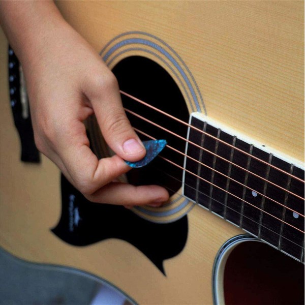 Celluloid gitarrhackar 10-pack gitarrplektrum 0,46 mm tunn i case med 5-pack gitarrfingerskydd