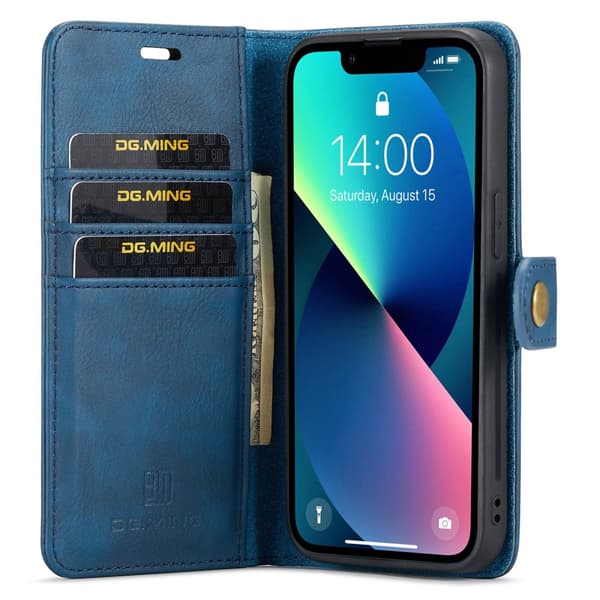 DG.MING 2-in-1 magneettilompakko iPhone 15 sininen[RM]