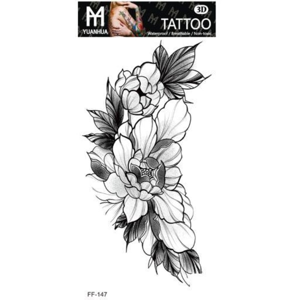 Tillfällig Tatuering 19 x 9cm - Ett par svartvita blommor