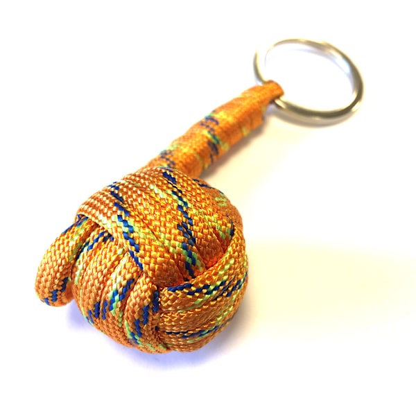 Paracord MonkeyFist / Apnäve -  nyckelring orange blå ljusgrön orange blå grön