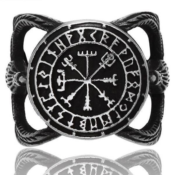 Ring - Nordisk mytologi - Öppen ring med Vegvisir och korpar #10