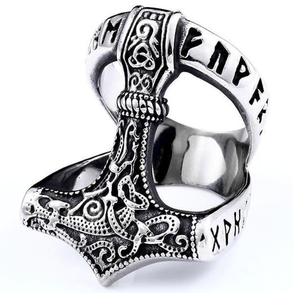 Ring - Norse Mythology - Thor's hammer w/ runes - Stainless steel - High quality #7