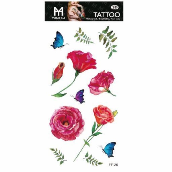 Midlertidig tatovering 19 x 9cm - Blomster