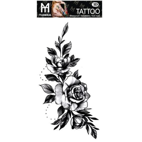 Midlertidig tatovering 19 x 9cm - Gren med 2 roser