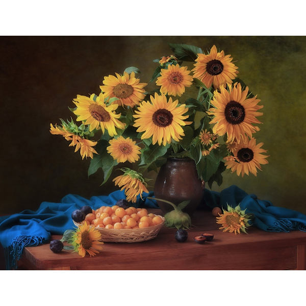 Still Life With Sunflowers And Plums MultiColor 50x70 cm