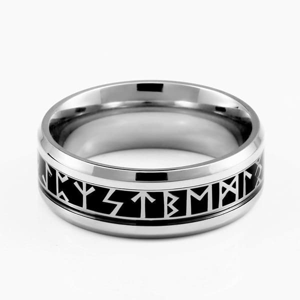Polished rune ring with black rune band – size 6 #6