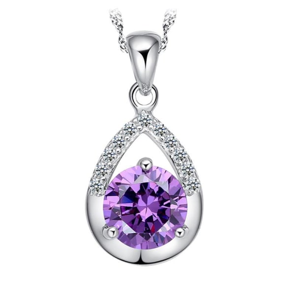 Necklace - silver color with purple rhinestone