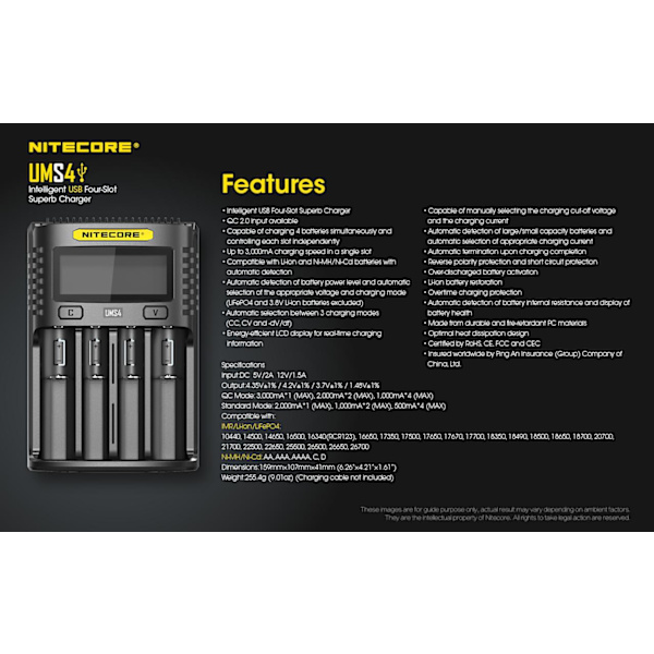 UMS4 - NITECORE Snabb USB Laddare Svart