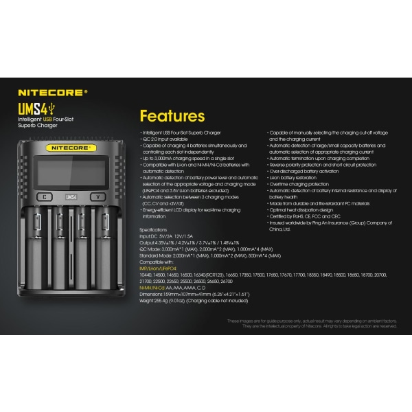 UMS4 - NITECORE USB Hurtigoplader Black