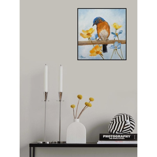 Flower Peeping Eastern Bluebird MultiColor 70x100 cm