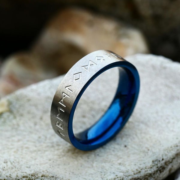 Ring - Nordic Mythology - Runes Brushed steel / Blue #11