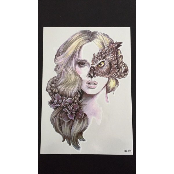 Tillfällig Tatuering 21 x 15cm - flicka uggla morph