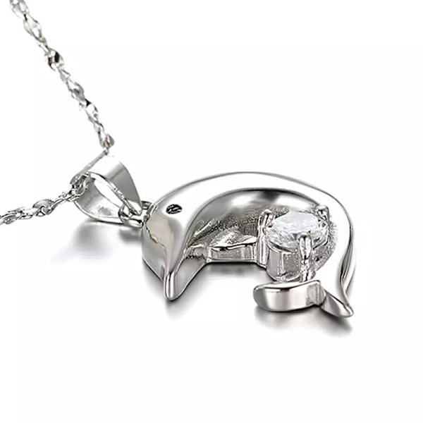 Dolphin necklace - silver color with rhinestone
