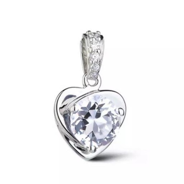 Heart necklace - silver color with white rhinestone