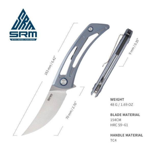 SRM - 7415 - fällkniv - frame-lock - 154CM Steel - lättvikt Blå