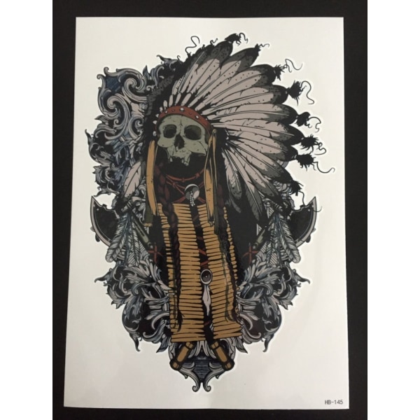 Midlertidig tatovering 21 x 15 cm - Native american chief scull