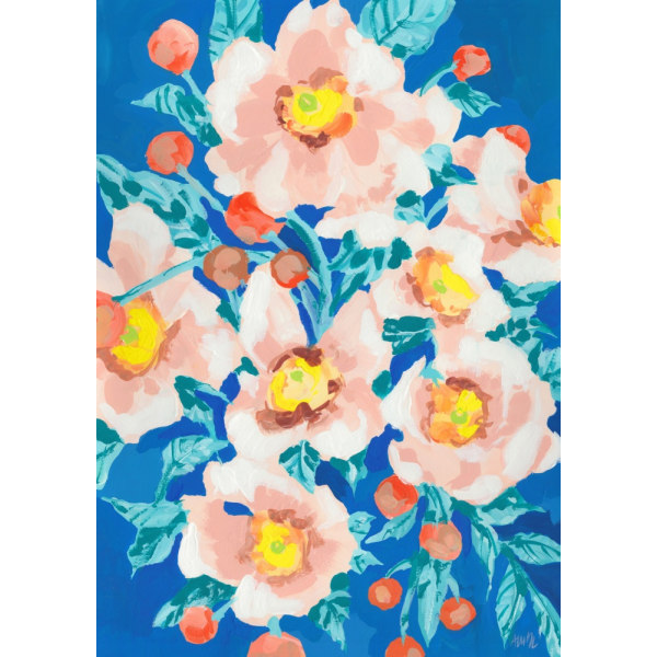 Cobalt Blue With Anemones MultiColor 70x100 cm