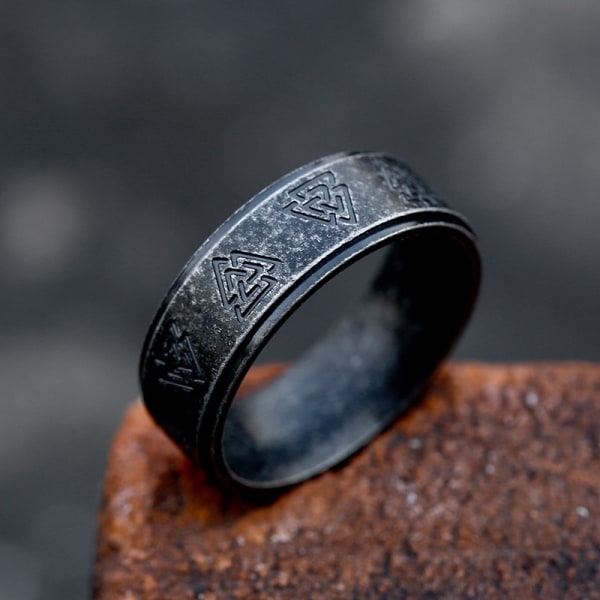 Ring - Nordic Mythology - Valknut antikk sort #8