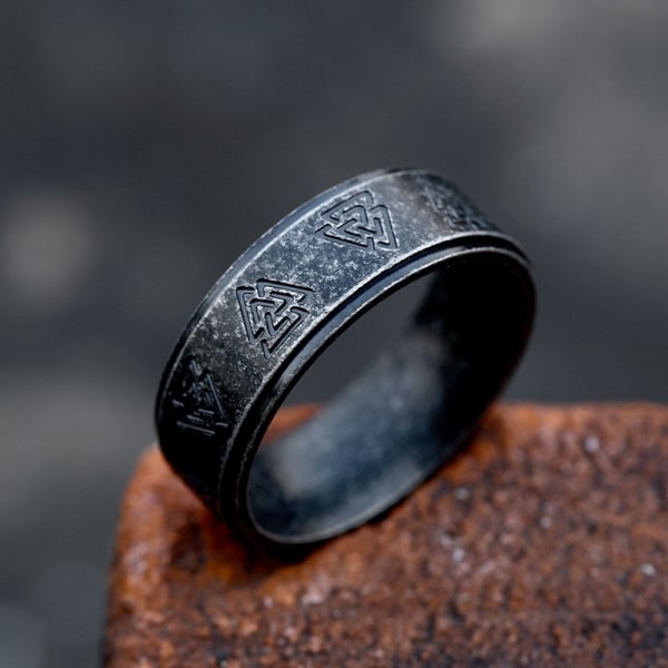 Ring - Nordic Mythology - Valknut antikk sort #12