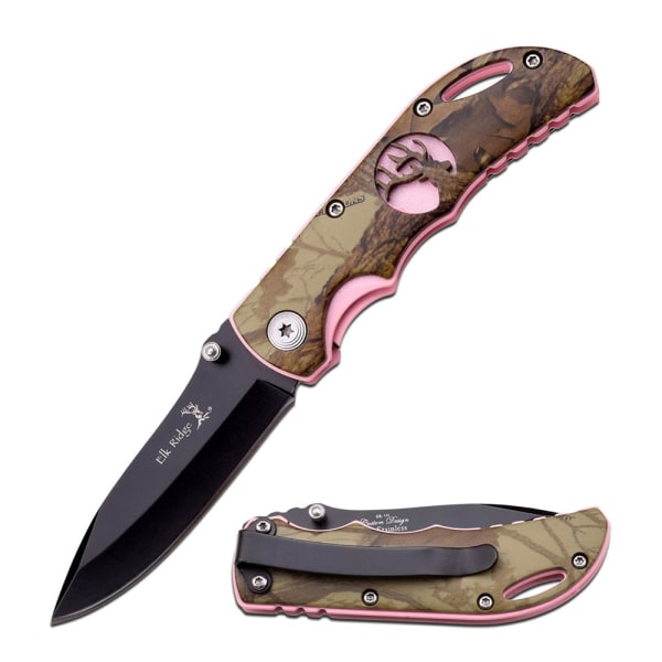 Elk Ridge ER-134 - Folding knife Pink Kamouflage