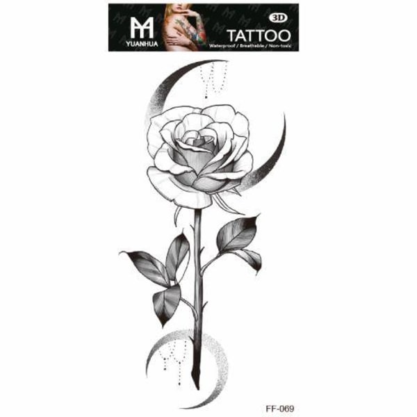 Väliaikainen tatuointi 19 x 9 cm - Ruusu häipyvän sirpin päällä