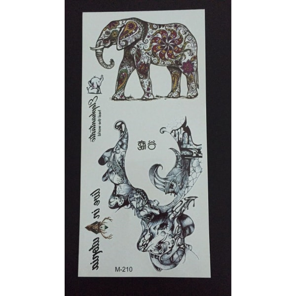 Väliaikainen tatuointi 19 x 9cm - norsu + peura