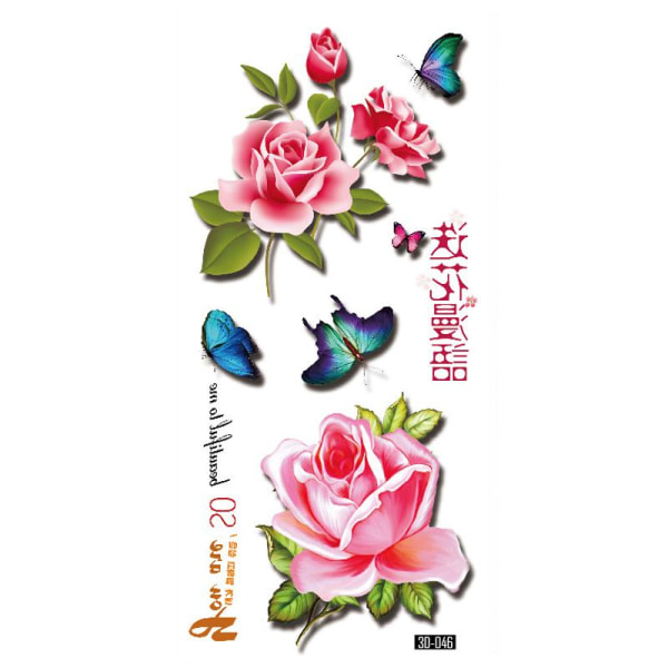 Väliaikainen tatuointi 19 x 9cm - Perhosia ja kukkia
