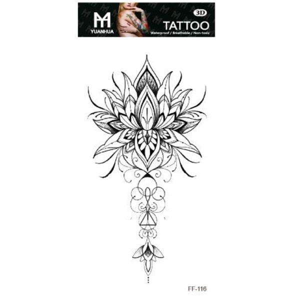 Midlertidig tatovering 19 x 9 cm - Motiv med blomsterblade & trekant