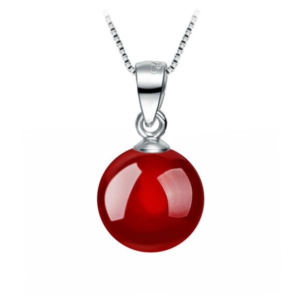 Silverfärgat halsband med kedja och röd imitations pärla