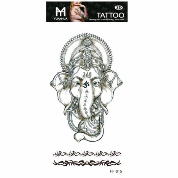 Midlertidig tatovering 19 x 9 cm - Elefant