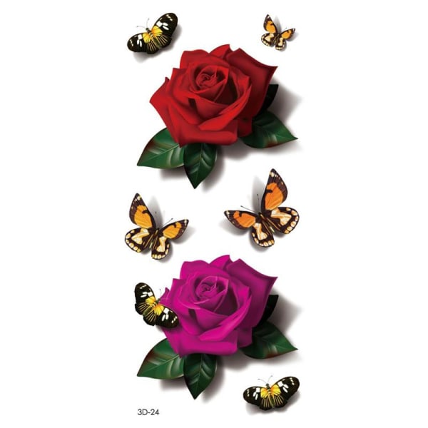Väliaikainen tatuointi 19 x 9cm - Ruusut/perhoset