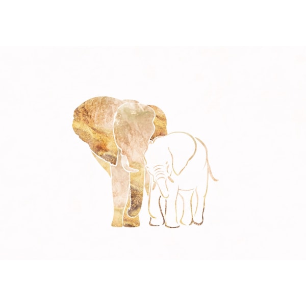 Guld Elefant Line Art Silhuetter 4 MultiColor 30x40 cm