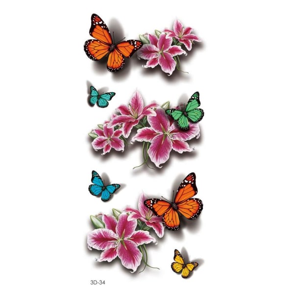 Midlertidig tatovering 19 x 9cm - Sommerfugler / blomster
