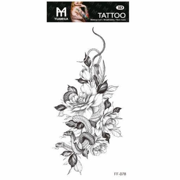 Midlertidig tatovering 19 x 9 cm - Et par slanger i blomster