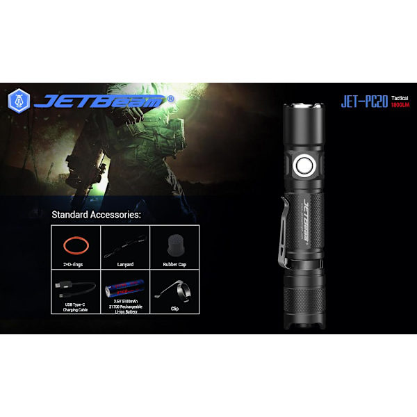 NITEYE av JETBeam - JET-PC20 1800Lumen typ-c laddning Svart