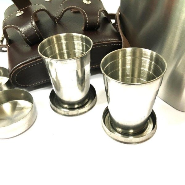 Hip-flask-set - fickplunta - 530 ml / 18 oz - Brun