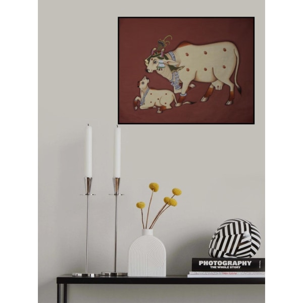 Kamdhenu Cow And Calf Painting MultiColor 70x100 cm